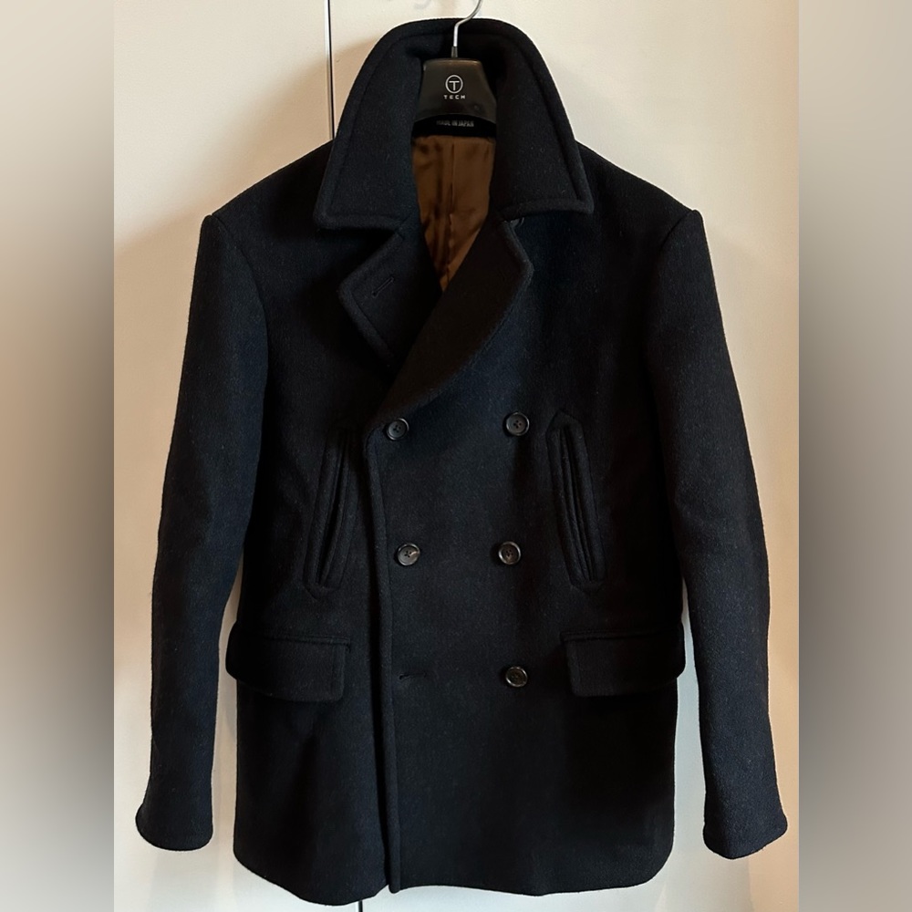 TODD SNYDER MADE IN JAPAN Pea Coat Jacket Double Breast F/W $1400 L Black Wool - Picture 2 of 6